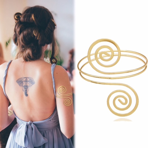 Gypsy Swirl Boho Style Gold Plated Upper Arm Cuff - Picture 10 of 15